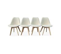 sweeek - Lot de 4 chaises scandinaves NILS revêtement Bouclette Blanche. Pieds Bois de hêtre. Chaise 1 Place