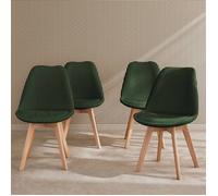 sweeek - Lot de 4 chaises scandinaves NILS revêtement Bouclette Kaki. Pieds Bois de hêtre. Chaise 1 Place