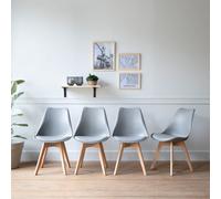 Happy Garden Chaises de salle à manger Nora – Lot de 4 scandinaves grises, coussin, pieds hêtre