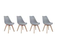 Happy Garden Chaises de salle à manger Nora – Lot de 4 scandinaves grises, coussin, pieds hêtre