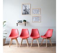 Happy Garden Lot de 4 chaises scandinaves NORA rouge avec coussin