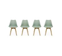 Lot de 4 chaises scandinaves. pieds bois de hêtre. fauteuils 1 place. vert céladon