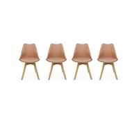 Lot de 4 chaises scandinaves. pieds bois de hêtre. fauteuils 1 place. vieux rose