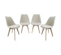 Lot de 4 chaises scandinaves revêtement bouclette texturée blanc. pieds bois de hêtre - Nils