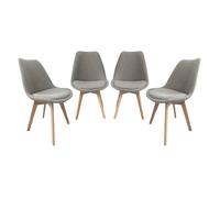 Lot de 4 chaises scandinaves revêtement bouclette texturée gris clair. pieds bois de hêtre - Nils