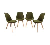 Lot de 4 chaises scandinaves revêtement bouclette texturée kaki. pieds bois de hêtre - Nils