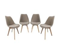 Lot de 4 chaises scandinaves revêtement bouclette texturée taupe. pieds bois de hêtre - Nils