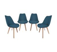 Lot de 4 chaises scandinaves revêtement tissu bleu foncé. pieds bois de hêtre - Nils