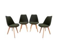 Lot de 4 chaises scandinaves revêtement velours côtelé kaki. pieds bois de hêtre - Nils