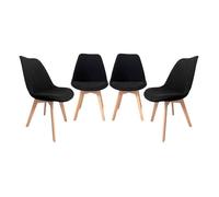 Lot de 4 chaises scandinaves revêtement velours côtelé noir. pieds bois de hêtre - Nils