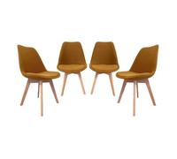Lot de 4 chaises scandinaves revêtement velours côtelé ocre. pieds bois de hêtre - Nils