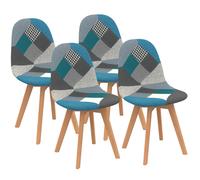 IDMarket Chaises Sara Motifs Patchworks Bleus Lot de 4