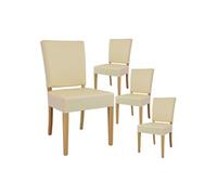 Lot de 4 Chaises Simili Cuir Ivoire Piètement en Hêtre Naturel - ALBA -