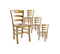 Lot de 4 Chaises Teinté Chêne et Assises en Paille - NAPLES -