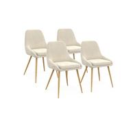 IDMarket Chaises THALYA – velours beige, pieds effet bois avec accoudoirs – Lot de 4