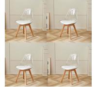 Lot de 4 chaises transparentes, chaises de salle à manger coussin en PU design scandinave(Blanc)
