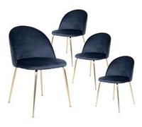 MEYRIN - Lot de 4 Chaises Velours Bleu et Pieds Métal Doré -