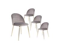 MEYRIN - Lot de 4 Chaises Velours Gris et Pieds Métal Doré - Altobuy Gris