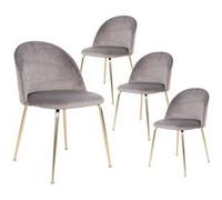 MEYRIN - Lot de 4 Chaises Velours Gris et Pieds Métal Doré - Altobuy Gris