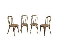 Lot de 4 chaises vintage en bois avec assise en rotin et dossier arrondi. coloris marron vieilli. L 48 x P 49.5 x H 90cm