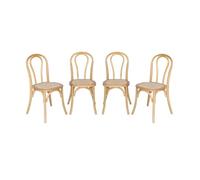 sweeek | Lot de 4 chaises vintage en bois avec assise en rotin et dossier arrondi coloris naturel L 48 x P 495 x H 90cm naturel G