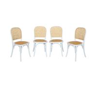 sweeek - Lot de 4 chaises Vintage en Bois avec Assise et Dossier en rotin. Coloris Blanc. L 44.5 x P 48 x H 89.5cm
