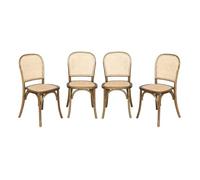 Lot de 4 chaises vintage en bois avec assise et dossier en rotin. coloris marron vieilli. L 44.5 x P 48 x H 89.5cm