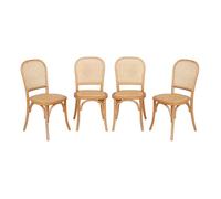 Lot de 4 chaises vintage en bois avec assise et dossier en rotin. coloris naturel. L 44.5 x P 48 x H 89.5cm