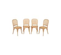 Lot de 4 chaises vintage en bois avec assise et dossier en rotin coloris naturel L 445 x P 48 x H 895cm