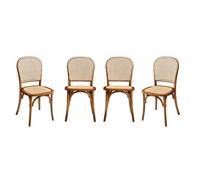 Lot de 4 chaises vintage en bois avec assise et dossier en rotin. coloris noyer. L 44.5 x P 48 x H 89.5cm