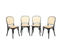 Lot de 4 chaises vintage en bois d'hévéa avec assise et dossier en rotin. coloris noir. L 44.5 x P 48 x H 89.5cm