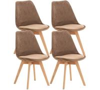 CLP Lot de 4 chaises de salle ŕ manger Linares Plastique I Tissu I Velours I Aspect cuir I Fauteuil avec structure en bois, Couleur:marron, Matériel:Velours