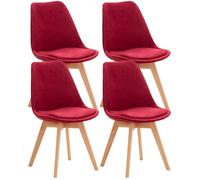 CLP Lot de 4 chaises de salle à manger Linares Plastique I Tissu I Velours I Aspect cuir I Fauteuil avec structure en bois, Couleur:rouge, Matériel:Velours