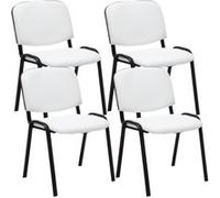 Lot de 4 chaises visiteur Ken en similicuir et piètement noir , Blanc Blanc G