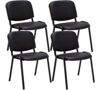 CLP Chaises de visiteur Ken – Lot de 4 – Similicuir, empilables, piètement en métal noir – Noir