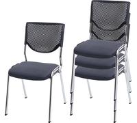 lot de 4 chaises visiteurs T401, chaise de conférence empilable, tissu/textile ~ assise gris foncé, pieds chromés