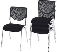 lot de 4 chaises visiteurs T401, chaise de conférence empilable, tissu/textile ~ assise noire, pieds chromés