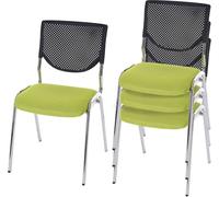 lot de 4 chaises visiteurs T401, chaise de conférence empilable, tissu/textile ~ assise verte, pieds chromés