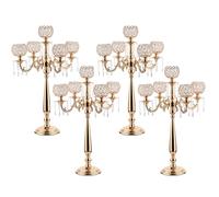 Lot de 4 Chandeliers à 5 Bras en Cristal pour Centre de Table de Mariage, Ensemble de bougeoirs dorés avec Lustre en Perles de Cristal, décoration de Table d'anniversaire, de dîner, de fête