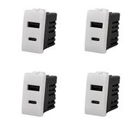 Lot de 4 chargeurs USB intégrés 1 module, USB-A QC 3.0 + USB-C PD 20 W, charge rapide 5 V 9 V 12 V, compatible avec Bticino Living Light, couleur blanche, série MBL