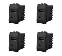 Lot de 4 chargeurs USB intégrés 1 module, USB-A QC 3.0 + USB-C PD 20 W, charge rapide 5 V 9 V 12 V, compatible avec Bticino Living International, couleur noire, série MBL