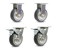 Lot de 4 chariots industriels robustes avec frein fixe en polyuréthane et roues polyvalentes, parfaits pour les entrepôts et une utilisation commerciale.