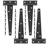 Lot de 4 Charnière en T de Porte, 6 Pouces Galvanisé Charnière Porte de Grange avec Vis, Noires Robuste Charnières en croix pour portails d'entrepôt, Abris de Jardin