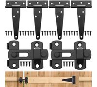 Lot de 4 charnières de porte et loquets de porte en bois - Noir - 10,2 cm - Charnières en T galvanisées et 2 loquets de porte extérieurs pliables à 180° avec 32 vis - Charnières en T pliables - Charge