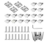 Lot de 4 Charnières M4 pour Profilé Aluminium, Charnières Pliantes en Alliage de Zinc avec Fixation Rainurée, Idéales pour Portes d'Armoires Légères, Accessoires Complets Inclus (Argent)