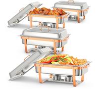 Lot de 4 Chauffe-Plats Buffets Chauffants, Plat-Réchaud Set Professionnel 9L avec Cadre Pliable pour Fêtes Mariages Pique-Niques