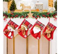Lot de 4 Chaussette de Noel a Suspendre Personnalisé, Petite Chaussettes de Noël à Remplir Mini Bas de Noël pour Enfant, Chaussettes de Noël à Suspendre pour Décoration Sapin de Noel Cheminée Rouge
