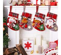 Lot de 4 Chaussette de Noel a Suspendre, Petit Chaussettes Noël Cheminée Personnalisé Bas de Noël Botte de Noël, Mini Sac Cadeau Chaussette Noel Personnalisable pour Enfant Décorations Sapin de Noël