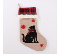 Lot de 4 chaussettes de Noël en velours avec motifs de rennes et de flocons de neige, avec bords élastiques et sangles robustes pour accrocher en toute sécurité pour une utilisation saisonnière (chat)