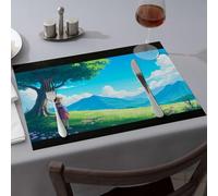 Lot de 4 chemins de table d'été « A Girl Standing Under A Tree », regardant les montagnes lointaines, sets de table, nappes, décorations de table de Pâques